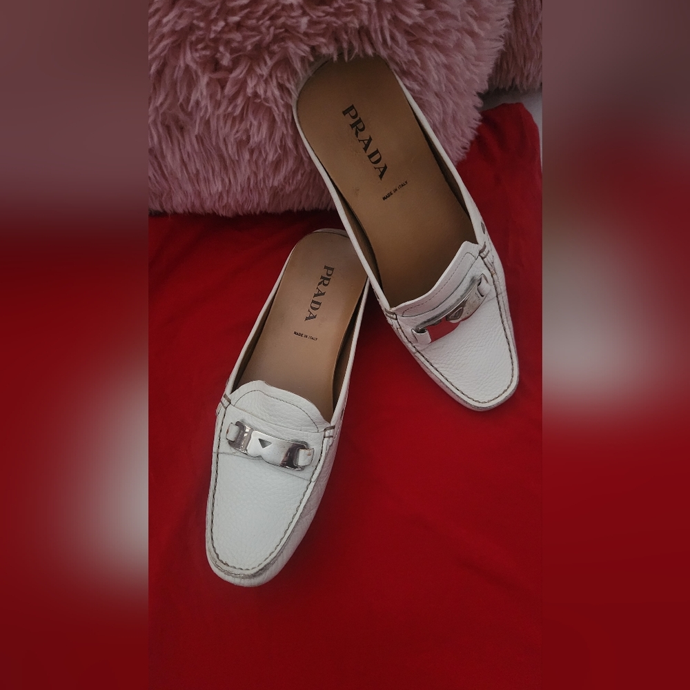 Prada White Leather Flats with Minimalist Design